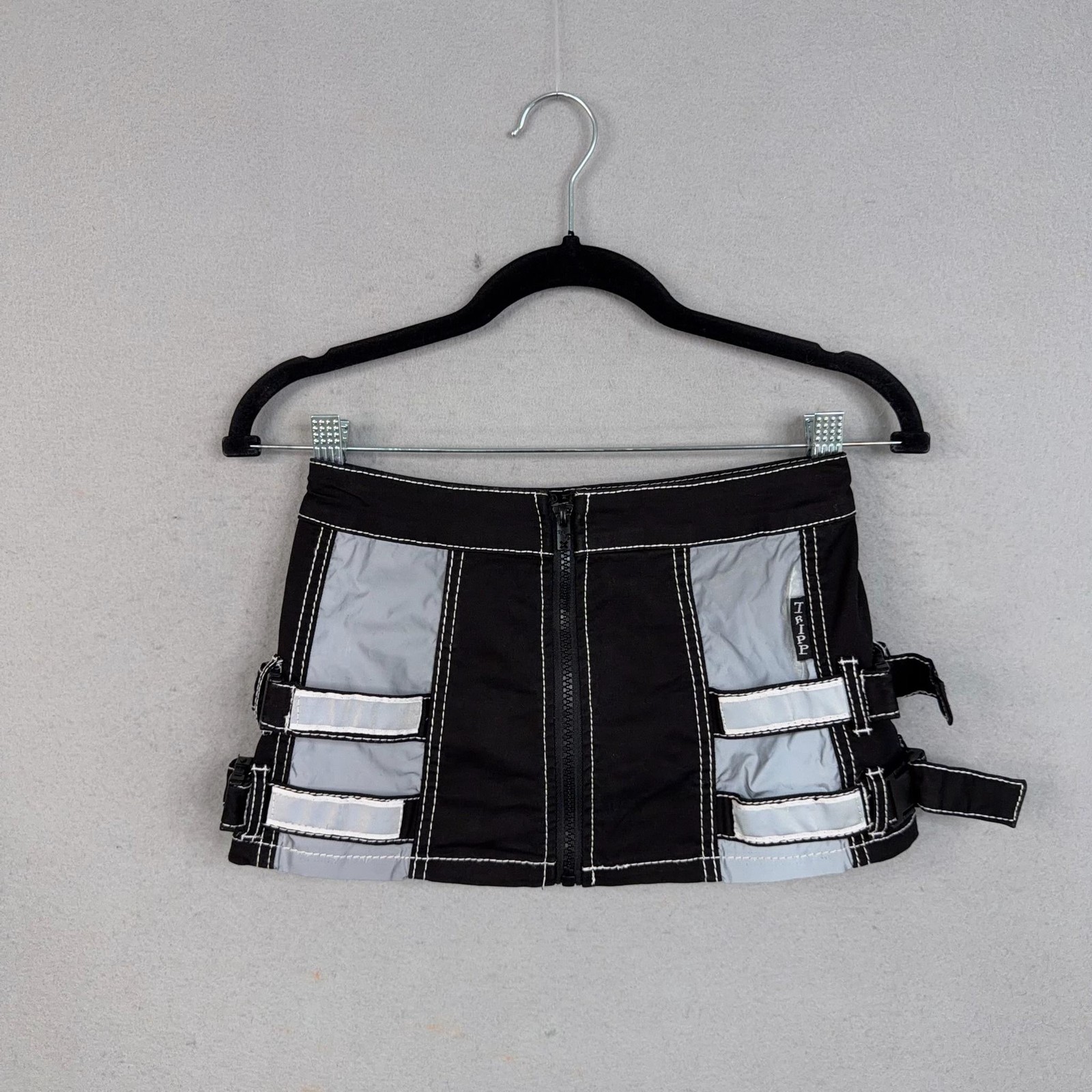 TRIPP NYC Skirt Womens Small Black Buckle Strap Zip Micro Mini Gothic Punk Cyber