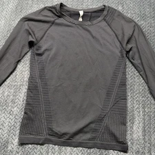Athleta Performance Top M Black Mini Stripe Momentum Seamless Fitted Workout Gym