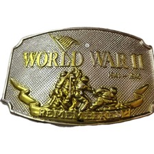 Brass Metal Belt Buckle World War II Memorial 1941-1945 Vintage 1992