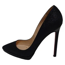 Auth CHRISTIAN LOUBOUTIN - Black Glitter Patent Leather Women's Pumps