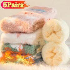 Women Cute Socks Winter Fluffy Mink Fleece Middle Tube Sock Butterfly 5pair