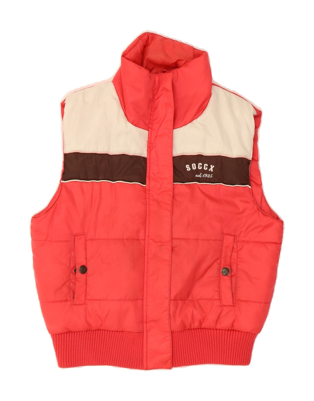 SOCCX Womens Padded Gilet UK 14 Large Red Colourblock Polyamide ZK05