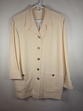 Womens XL 44 Cream White Silk Lined 5 Button Career Longline Blazer Jacket