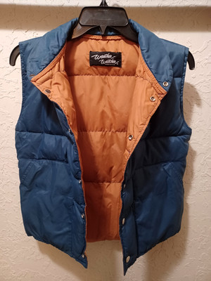 Vtg Weather Watcher Puffer Vest Youth  Retro Blue w Orange Lining Snap Front 80s