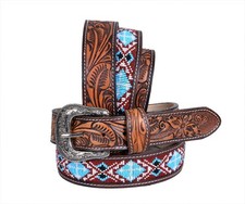 Affilare Western Beaded Leather Belt With Removeable Buckle For Men and Women