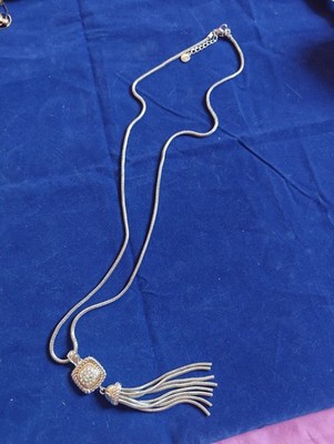 Alfani Necklace Silver Tone Square Rhinestone Tassel Pendant Statement Jewelry