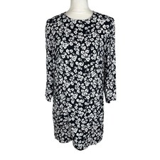 Reformation Lennie Mini Dress Black White Floral Pockets 3/4 Sleeve Size 6