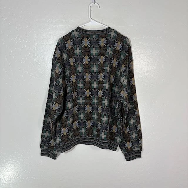 Suéter Jhane Barnes Para Hombres Grande Patrón Geométrico Mezcla de Lana Cuello Redondo Pullover Foto 4 de 4