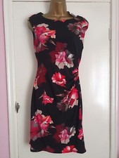 Wallis Floral Dress Black & Pink Flowers UK 8 Knee Length Ruche RRP £42 Bx19