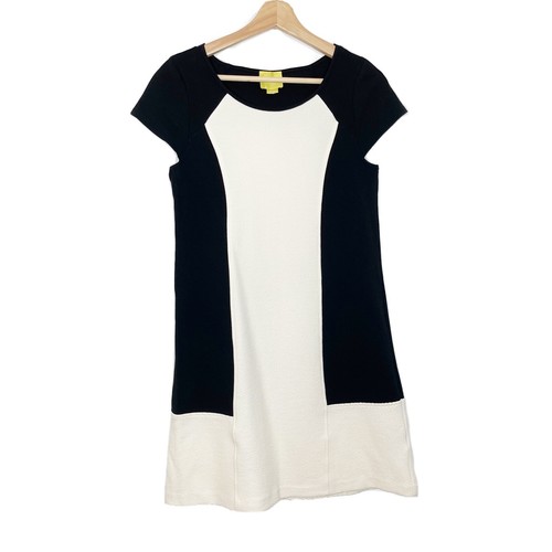 Anthropologie Maeve Corby Colorblock Dress Cap Sleeves Black Cream Sz S Petite