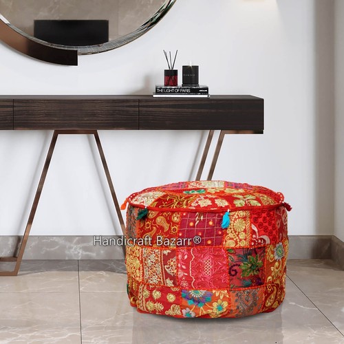 Patchwork Ottoman Pouf Handmade Vintage Pouffe Footstool Mudda TV Corner Pouffe