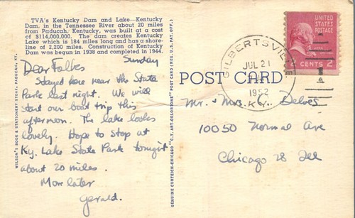 Illinois Central Personenzugüberquerung Kentucky Dam 1945 Postkarte - Bild 2 von 2