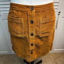 GAP CORDUROY RUST BROWN BUTTON FRONT MINI SKIRT WITH WALE POCKETS