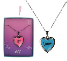 Personalised Glow Up Locket Necklace Kids Heart Shaped Pendant Glow Dark Name