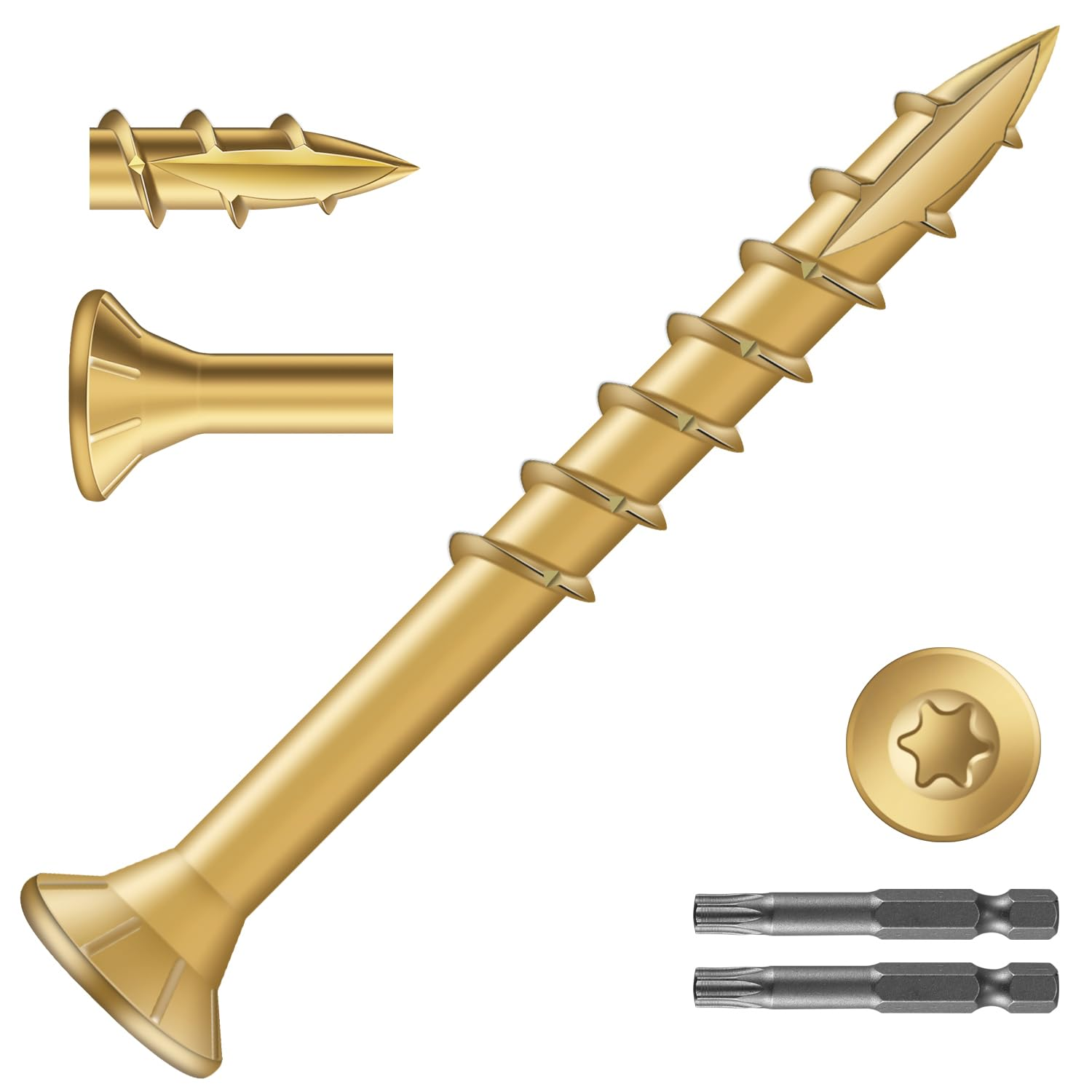 8x1-5/8 Inch Exterior Deck Screws 1224Pcs 8Lb Carbon Steel Tan Coated