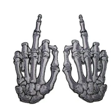 Skelli Hands Patch Iron On Horror Punk Monster Skeleton Rock Goth Middle Finger