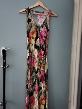 Primark Size 10 Black Pink Floral Sleeveless Maxi Dress (1223/64/v)
