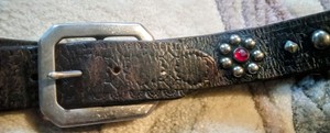 Vintage 1940s Jeweled Studded Western Leather Belt Rockabilly Motorcycle Belt - Picture 7 of 12
