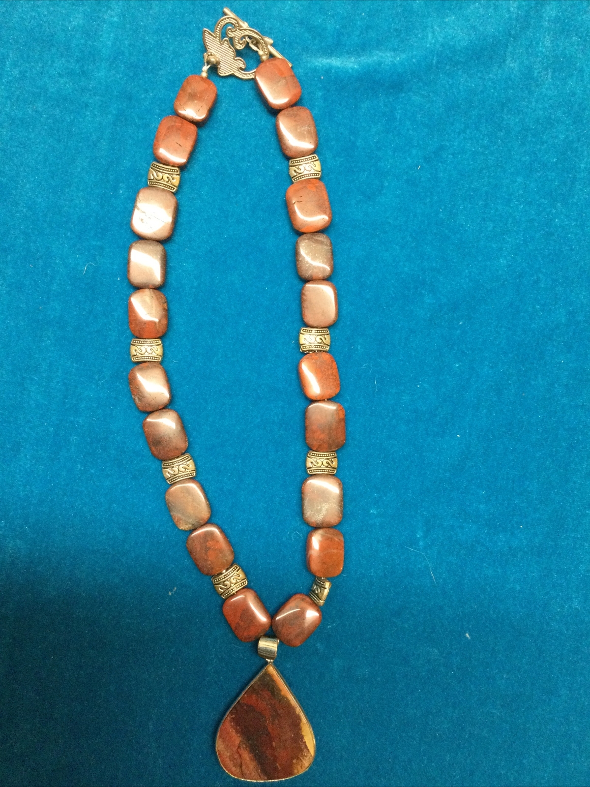 Beautiful Red Jasper Rectangular Bead with Silver… - image 3