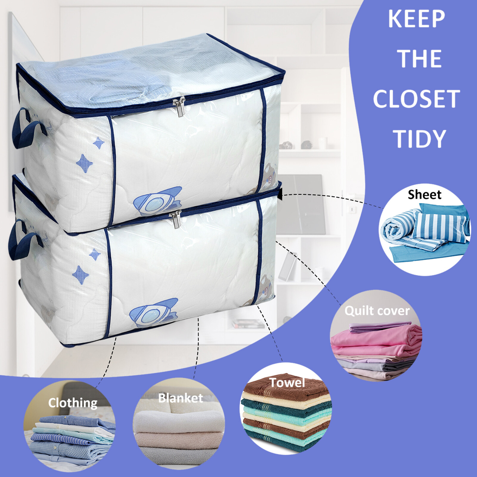 4Pcs Clear Quilt Storage Bag PVC Transparent Visible Clothes Storage