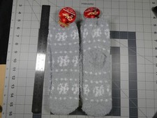 NWT 2 Pair Women's Shine Gray Holiday Slipper Socks Xmas Fuzzy Stripes Size 5-10