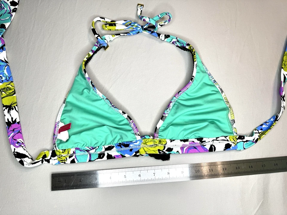 Conjunto de bikini Betsey Johnson verde azulado púrpura floral rosa gitana - parte superior M e inferior XS Foto 4 de 4