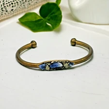Marly Moretti Bracelet Cuff Bangle Brass Sodalite Pyrite Gems Designer Jewelry