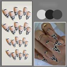 New Year Almond Nails Leopard French Wearable Nail Tips, 24 Pieces, Gift
