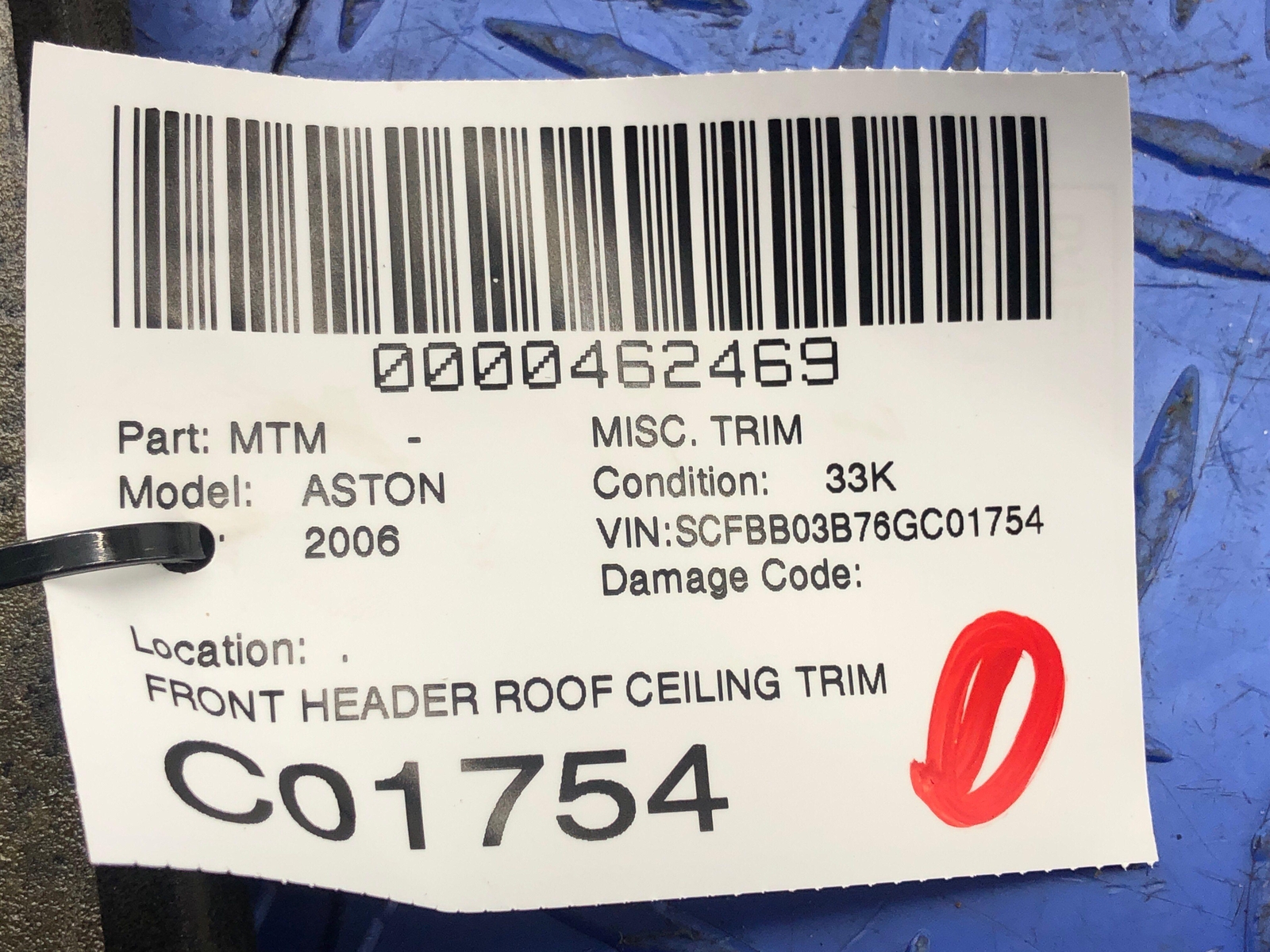 2006-2018 ASTON MARTIN VANTAGE V8 FRONT ROOF CEILING TRIM PANEL 6G33-03532-AC