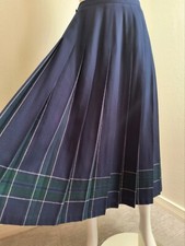 Vintage 1970s LL BEAN Navy Blue Plaid 100 Wool Midi Skirt, Sz 10