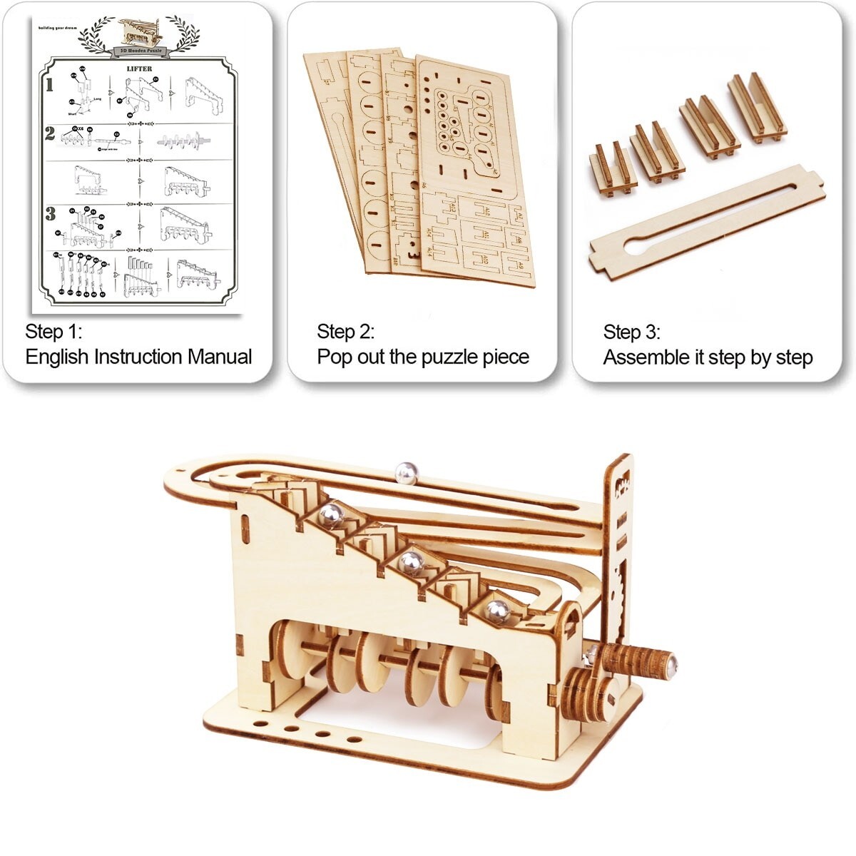 3D Wooden Puzzle Marble Run Assembly Model Kit Lifter Mechanical Game Desk Decor 766192138685 eBay