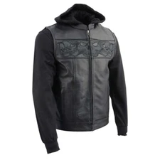 Milwaukee Leather 3563 Men Reflective Skulls Motorcycle Vest w/ Removable Hoodie