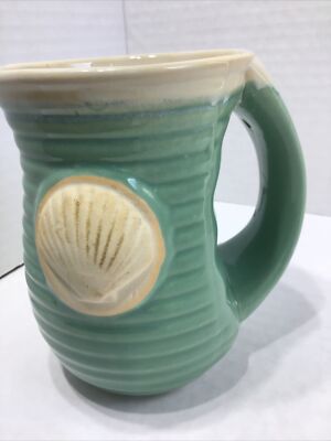 SEASHELL POTTERY COFFEE MUG. EMBOSSED POTTERY SEASHELL MUG. Deco 3D Mug. B128