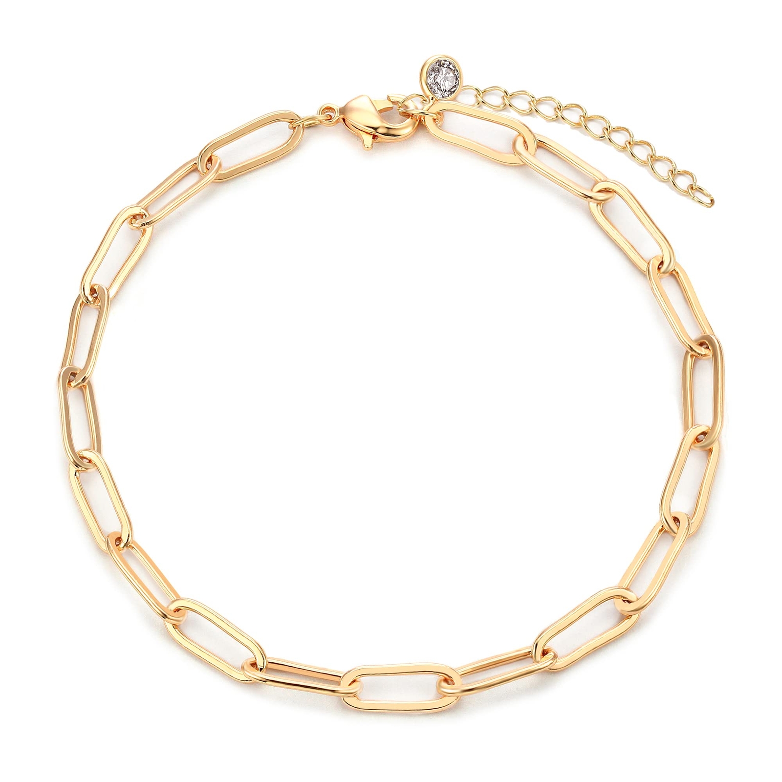 Bracelet for Women Gold Paperclip Chain Oval Link 14K Gold Plated Dainty Simp...