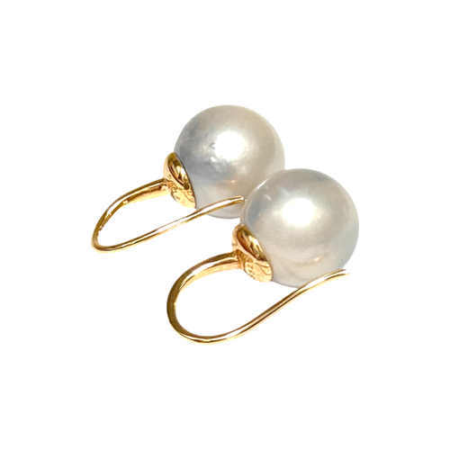 Stunning 12mm Indonesian South Sea Silver White Round Pearl Dangle Earrings - Picture 6 of 9