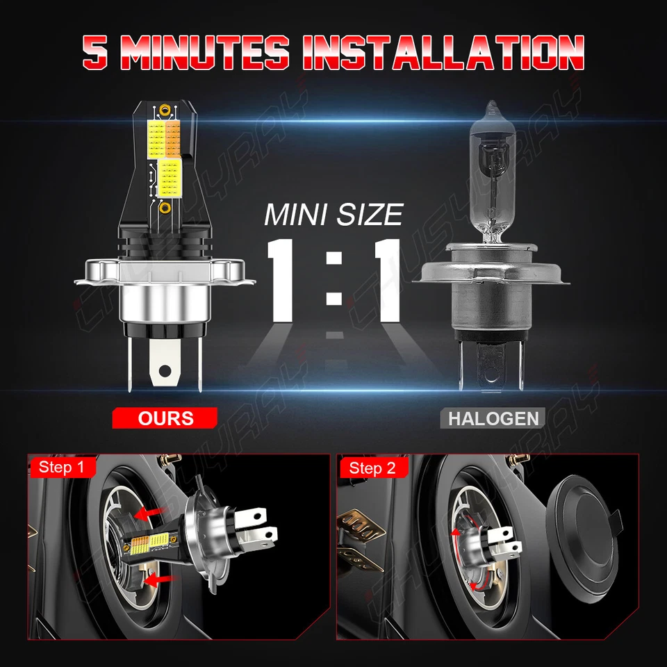 Kit de faros delanteros LED H4 9003 bombilla baja alta/haz brillante 6500K 1 pieza Foto 3 de 4