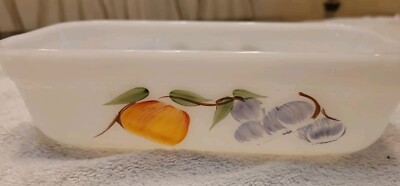 Vintage Fire King Anchor Hocking Bread Loaf Pan Baking Dish Fruit Design