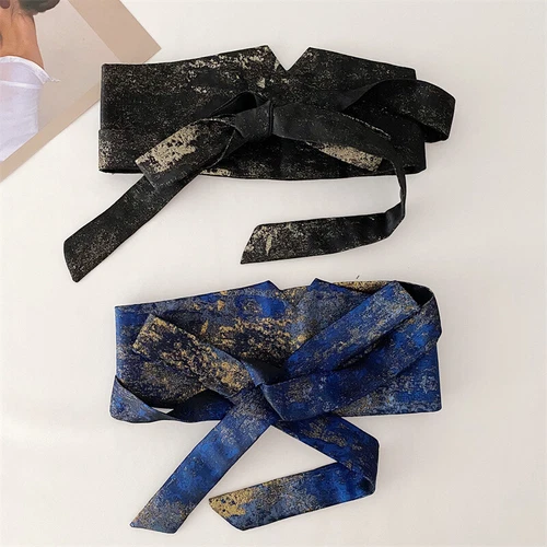 Women Retro Wide Obi Belt Waistband Corset Cincher Shiny for Dress Coat Decor - Picture 4 of 8