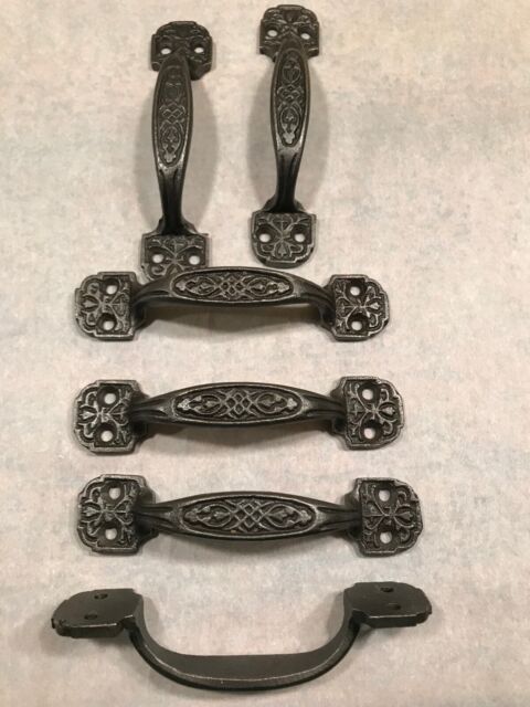 SIX  CAST IRON Ornate  Vintage Style Cabinet Drawer Handles Pulls