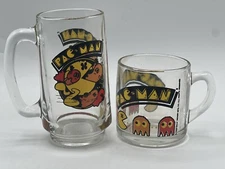 VTG 1982 Pac-Man Glass Mug Set - Bally Midway Mfg Co. Retro Gaming Collectibles