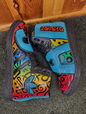 靴 adidas by JEREMY SCOTT colorful tongue RARE Adidas Letters Multicolor x Jeremy Scott Black Graffit Men