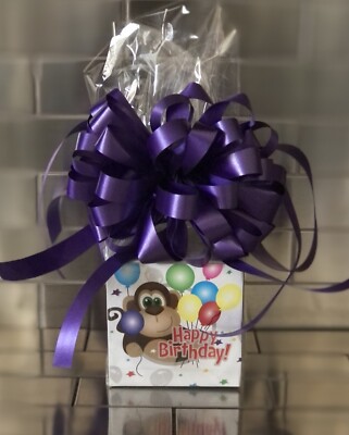 Happy Birthday Candy Gift Basket-Box Monkey-Balloon Theme With Purple Bow