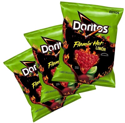 Doritos Flamin Hot Limon Flavored Tortilla Corn Chips, 2.75 oz. Bags, (3 Pack)