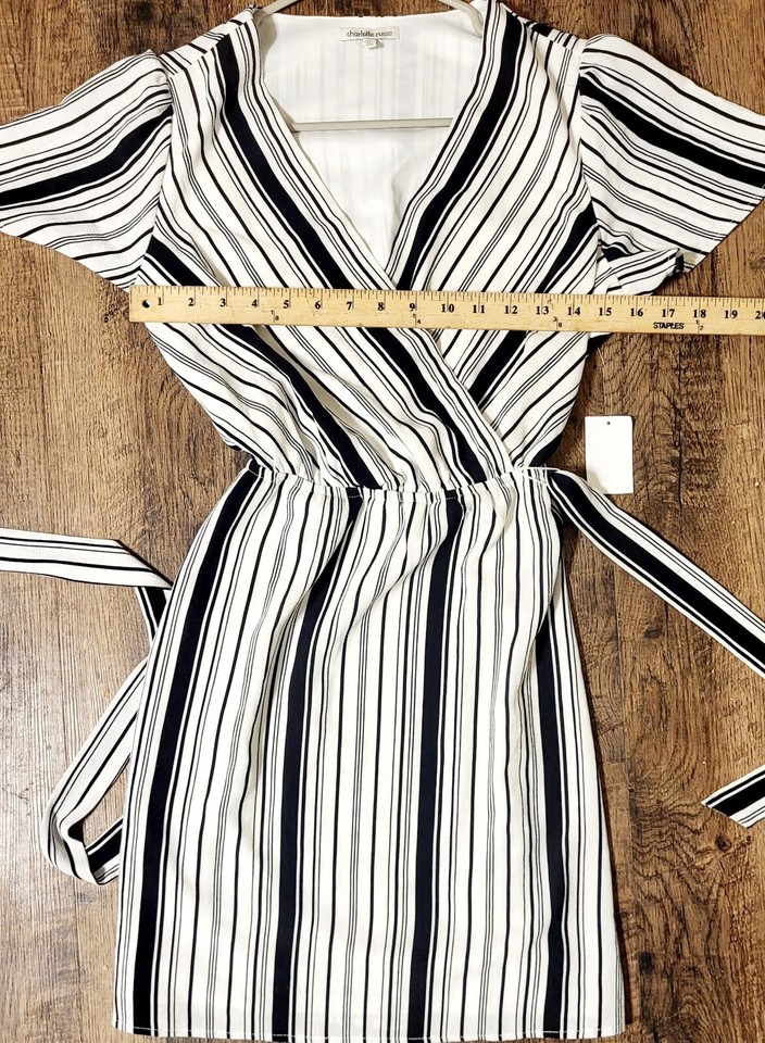 NWT New White Black Vertical Stripe Dress With Tie. Originally 29.99 eBay