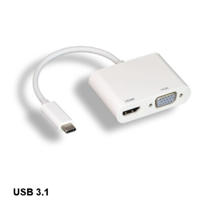 Lot10 USB 3.1 Type C to HDMI 4K and VGA HD15 for PC Smartphone HDTV Monitor
