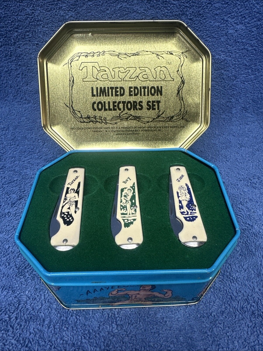NEW TARZAN LIMITED EDITION COLLECTORS SET 3 POCKET KNIVES SMOKY