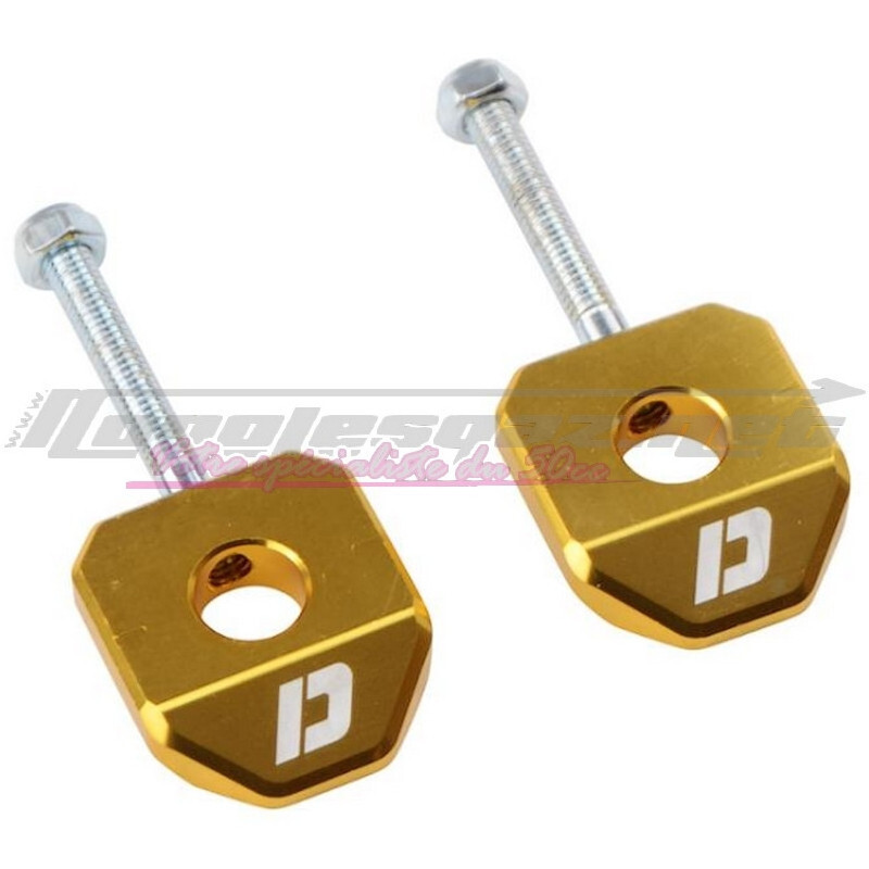 Tendeurs de chaine Doppler Ø15mm or pour éliminer le jeu d'axe de roue sur Gilera et Derbi
