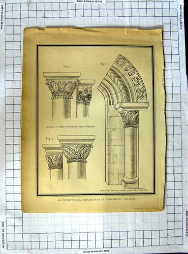 Original Old Antique Print Architecture Ornaments Padworth Church Davies