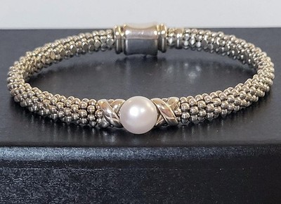LAGOS 7.5'' LUNA STERLING SILVER X PEARL 6mm CAVIAR BRACELET Graduation Mom's Day