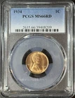 1934-P LINCOLN CENT - PCGS MS-66 RD, RED, PRETTY & LOOKS 67! PREMIUM QUALITY!